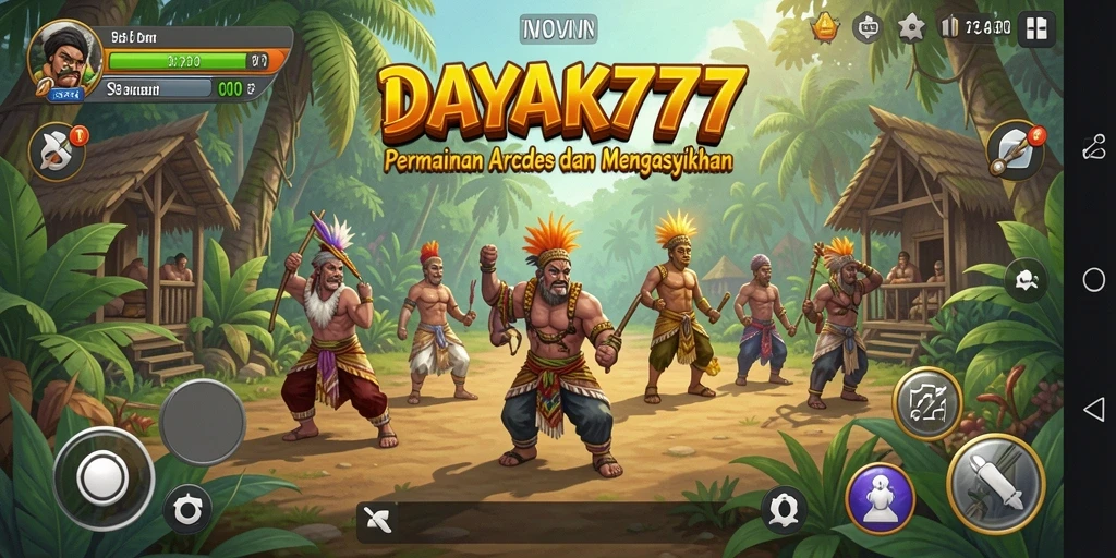Screenshot gameplay <strong>DAYAK777</strong> yang menunjukkan level menantang dan karakter unik.