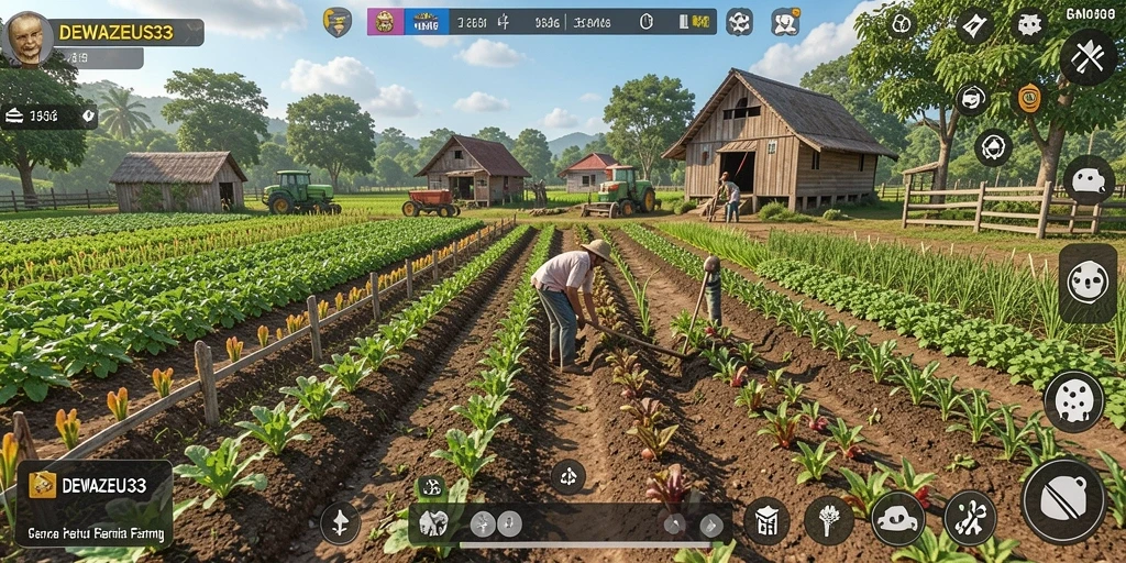 Tampilan gameplay DEWAZEUS33 dengan aktivitas bertani yang menyenangkan.