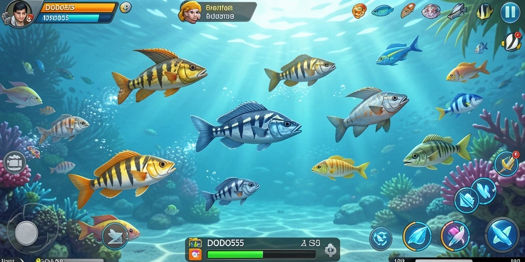 Screenshot gameplay DODO555 menunjukkan aksi menembak ikan yang seru.