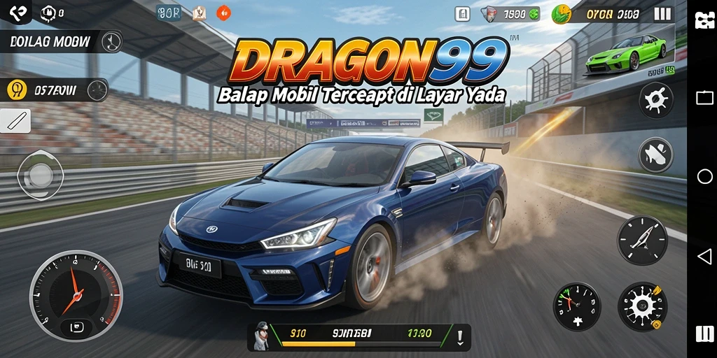 Tangkapan layar gameplay DRAGON99 saat balapan di trek kota.